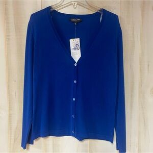 NWT Jones New York Blue Silk Blend Button V-Neck Cardigan Sweater, Sz M